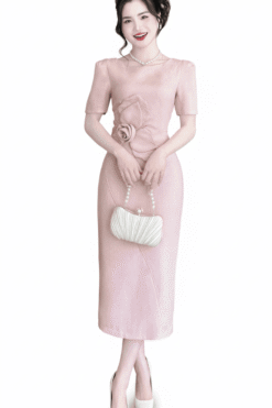 BLUSH ROSE SHEATH DRESS – SCULPTED SOPHISTICATION | MDU4482