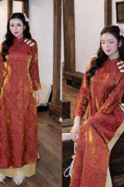 CRIMSON GOLD TRADITIONAL AO DAI – IMPERIAL SPLENDOR | MUS257