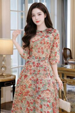 Alternative view of ELEGANT FLORAL SILK MIDI – VINTAGE ROMANCE | MDU2370