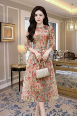 ELEGANT FLORAL SILK MIDI – VINTAGE ROMANCE | MDU2370
