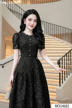 Alternative view of LUXURY PEARL-ACCENTED BLACK LACE MAXI | MDU4682