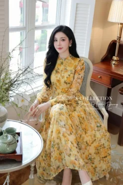 Alternative view of VINTAGE GOLDEN FLORAL MAXI – PREMIUM KOREAN SILK | MDU4554