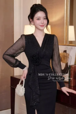 Alternative view of NOIR DRAPED MIDNIGHT – PREMIUM XLEO & CRINKLE SILK | MDU5789