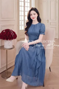 Alternative view of COBALT ARTISAN FLOW – PREMIUM KOREAN GLOSS SILK | MDU5916