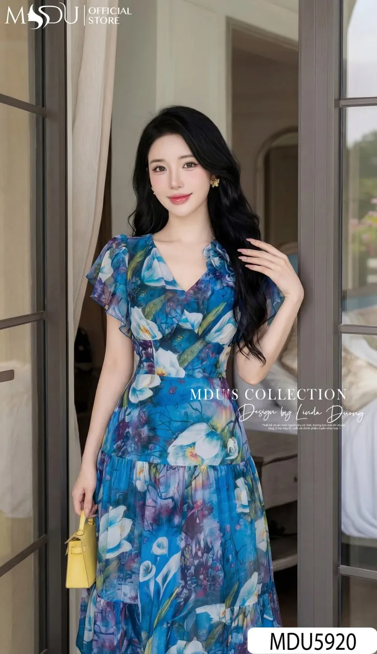 AZURE BREEZE FLOWING MAXI – PREMIUM KOREAN GLOSS SILK | MDU5920 - Image 5
