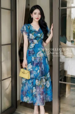 AZURE BREEZE FLOWING MAXI – PREMIUM KOREAN GLOSS SILK | MDU5920