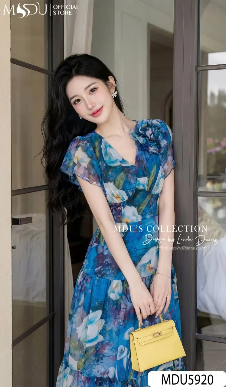 AZURE BREEZE FLOWING MAXI – PREMIUM KOREAN GLOSS SILK | MDU5920 - Image 4