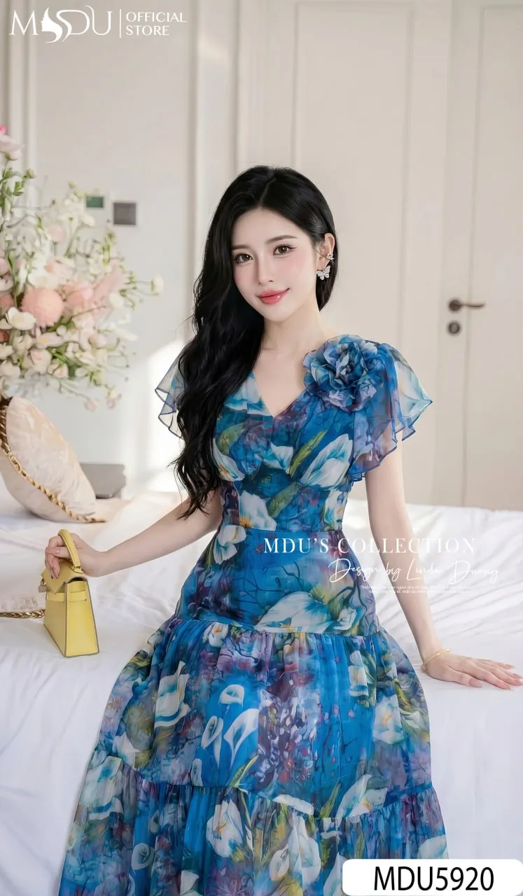 AZURE BREEZE FLOWING MAXI – PREMIUM KOREAN GLOSS SILK | MDU5920 - Image 3