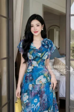 Alternative view of AZURE BREEZE FLOWING MAXI – PREMIUM KOREAN GLOSS SILK | MDU5920