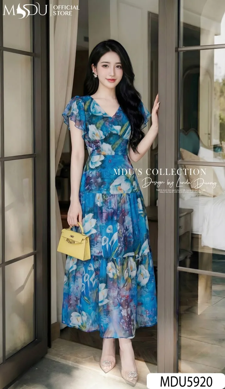 AZURE BREEZE FLOWING MAXI – PREMIUM KOREAN GLOSS SILK | MDU5920