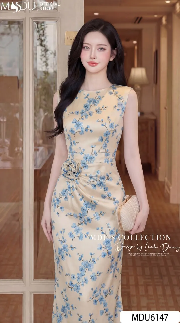 AZURE BLOSSOM FISHTAIL MIDI – PREMIUM SATIN SILK | MDU6147 - Image 4