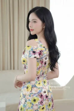 Alternative view of ELEGANT FLORAL OFF-SHOULDER MIDI – PREMIUM TƠ HÀN | MDU4172